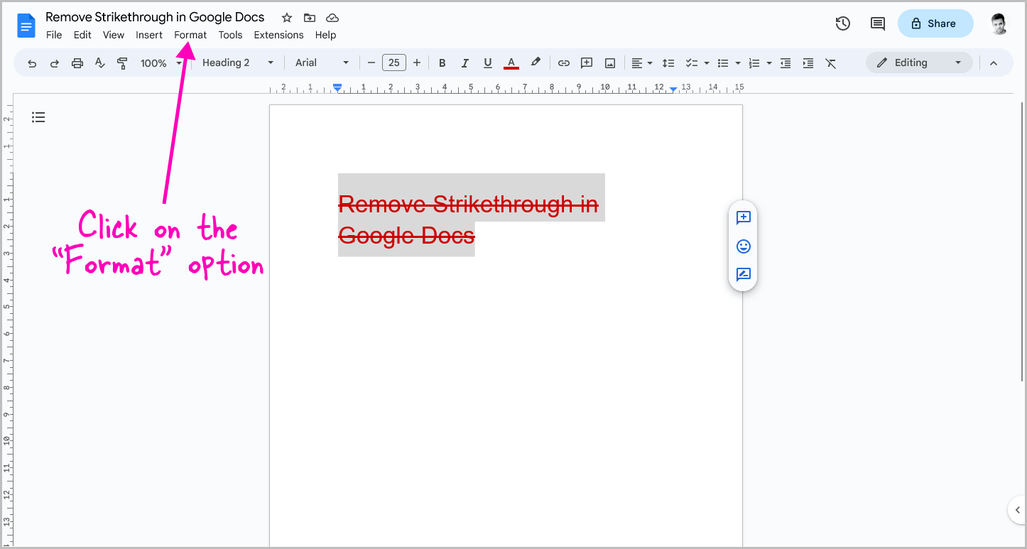 Remove Strikethrough Google Docs