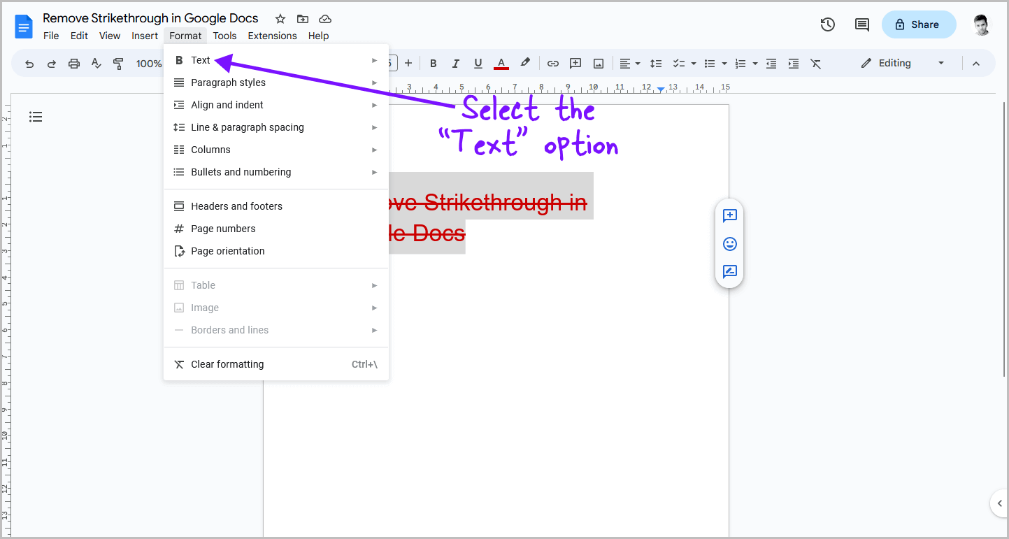 Remove Strikethrough Google Docs