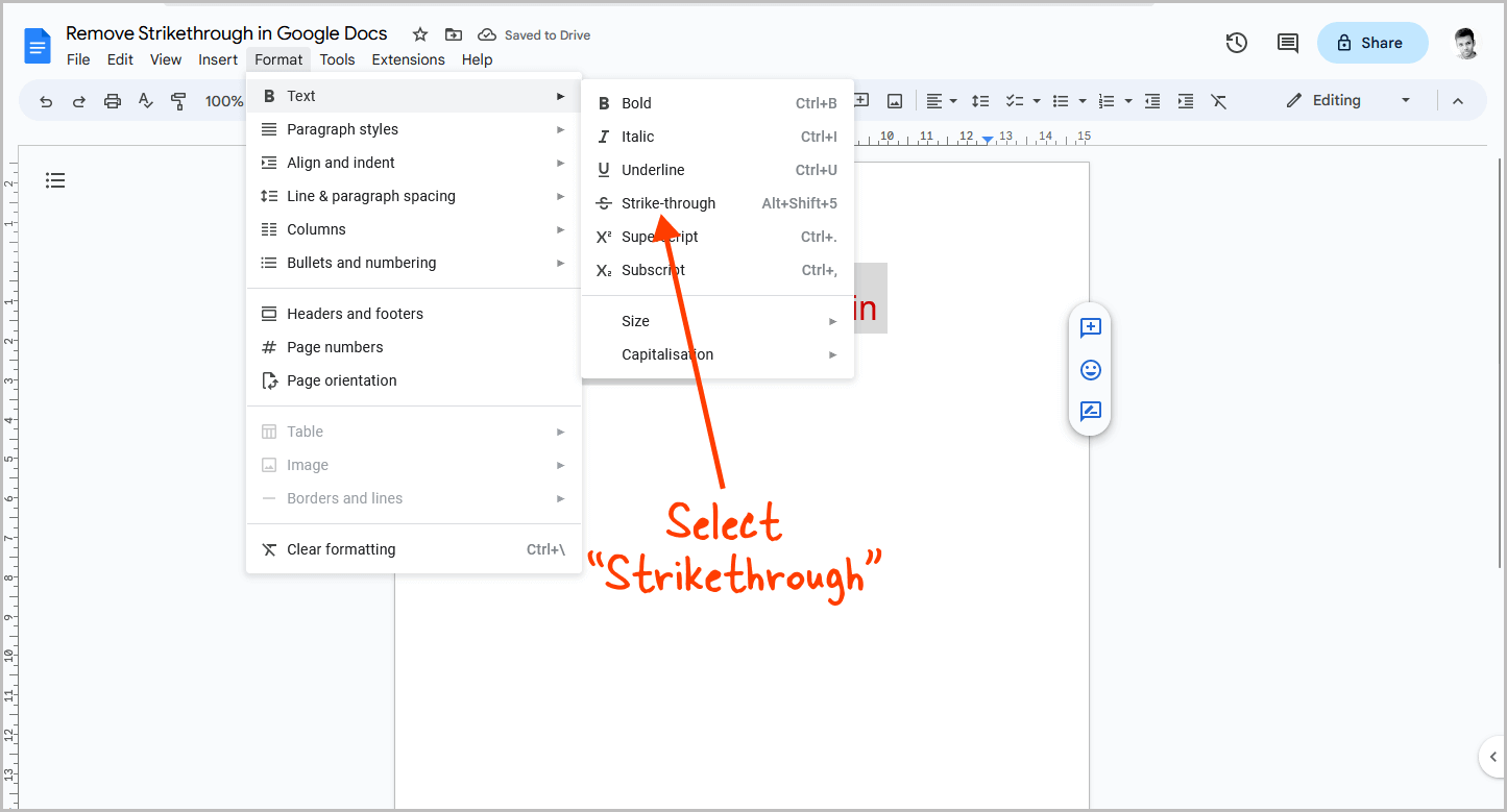 Remove Strikethrough Google Docs