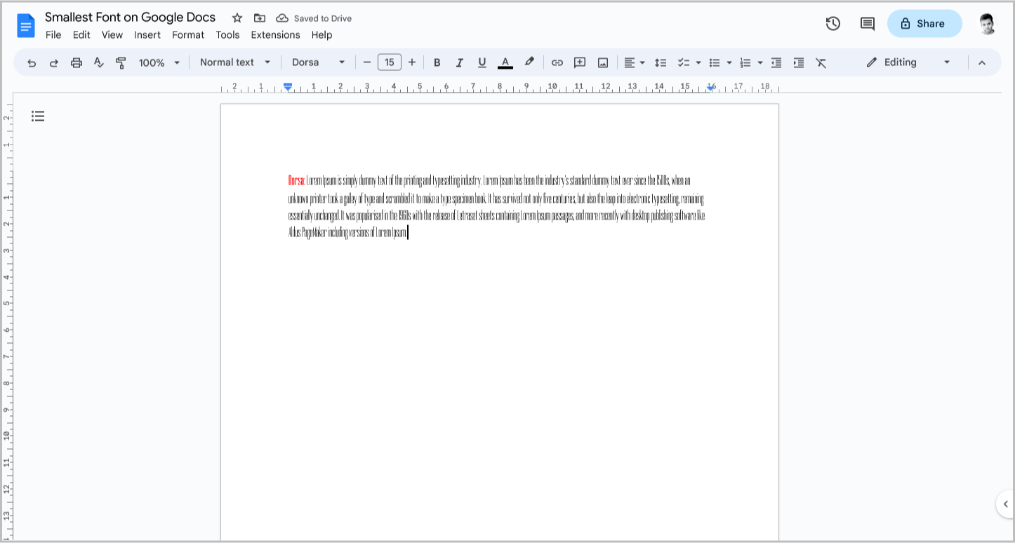 Smallest Font on Google Docs