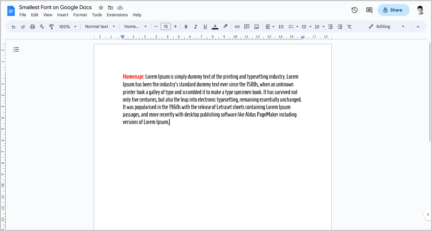 Smallest Font on Google Docs