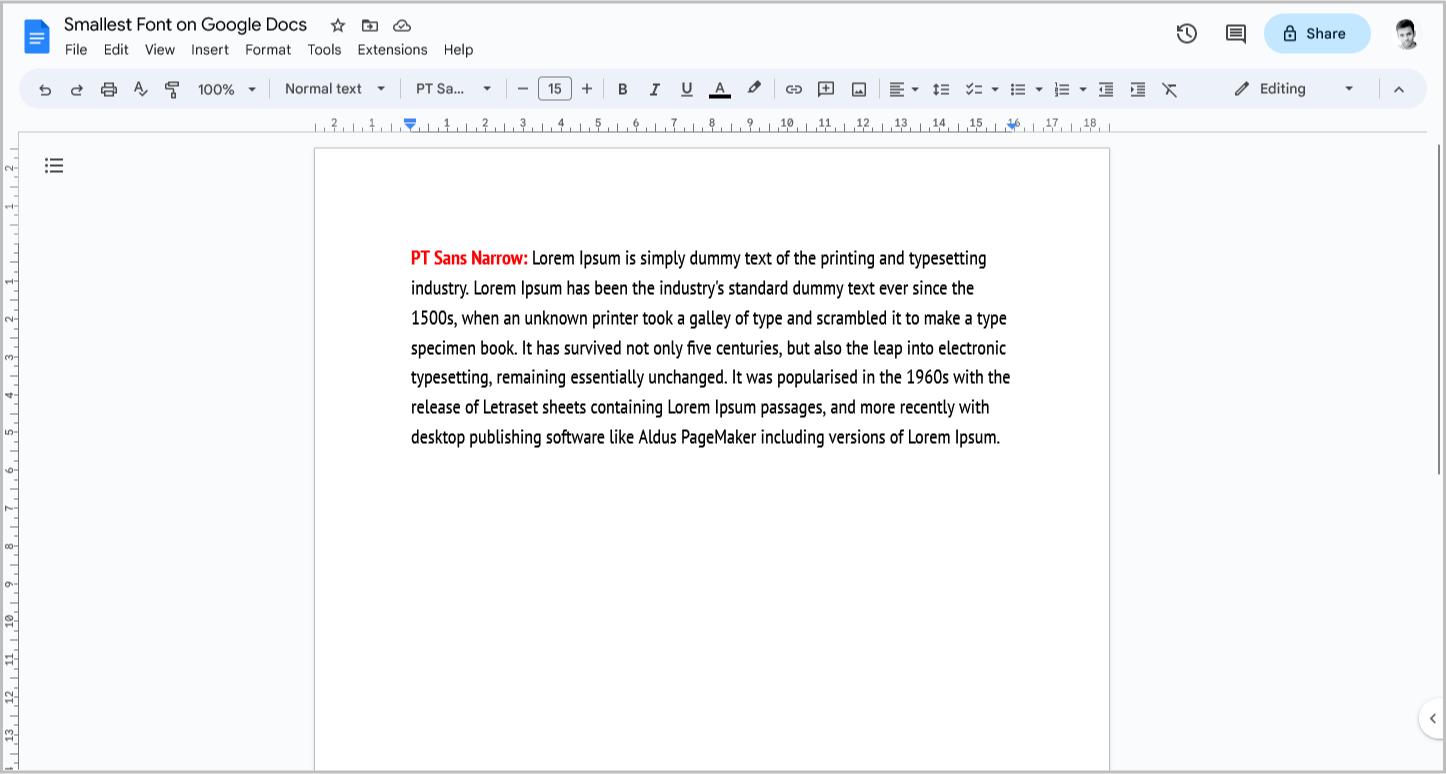 Smallest Font on Google Docs