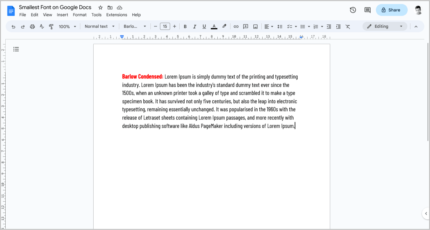 Smallest Font on Google Docs