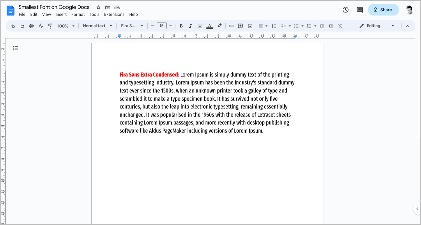 Smallest Font on Google Docs