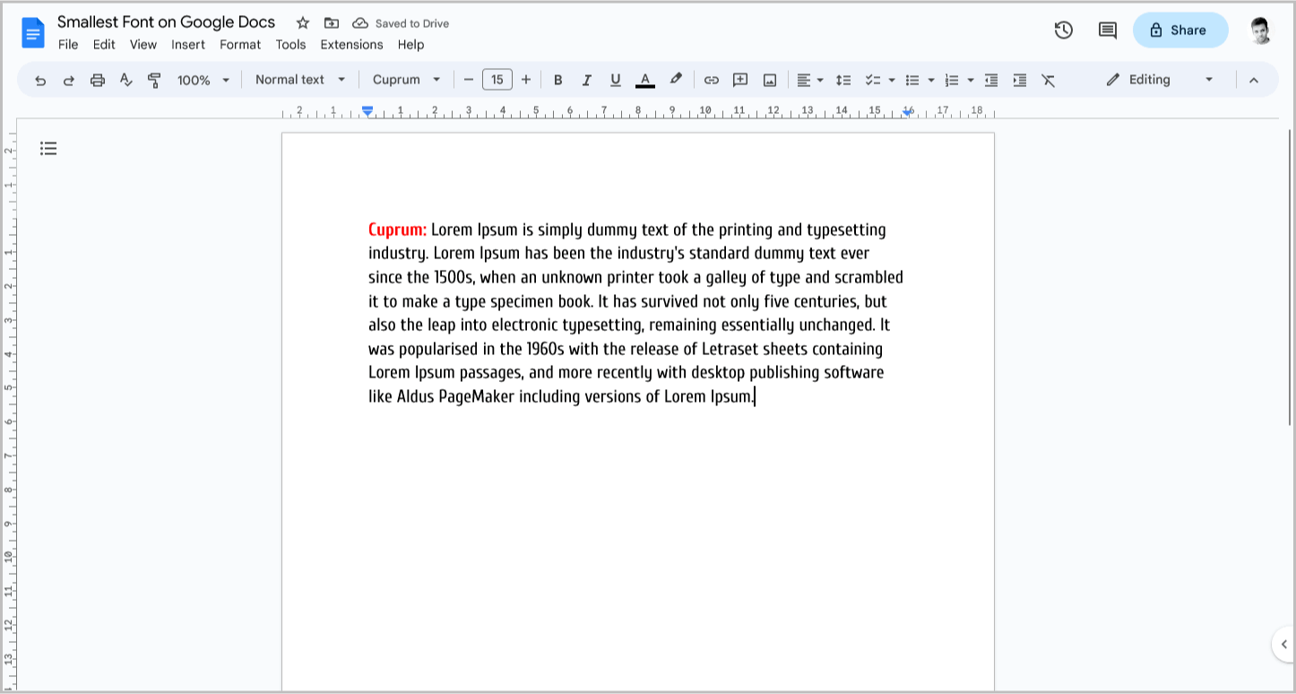 Smallest Font on Google Docs