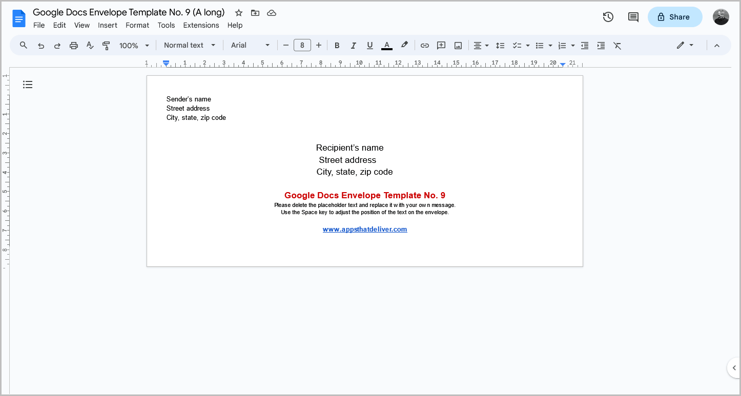 Google Docs Envelope Template No. 9