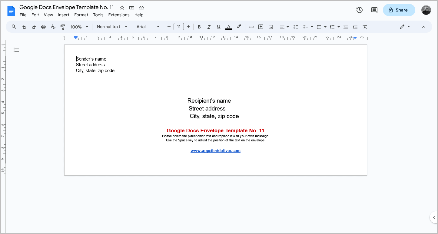 Google Docs Envelope Template No. 11