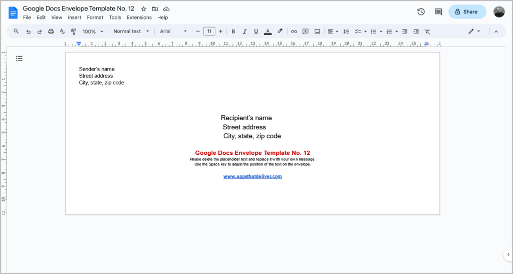 Google Docs Envelope Template [All Sizes]