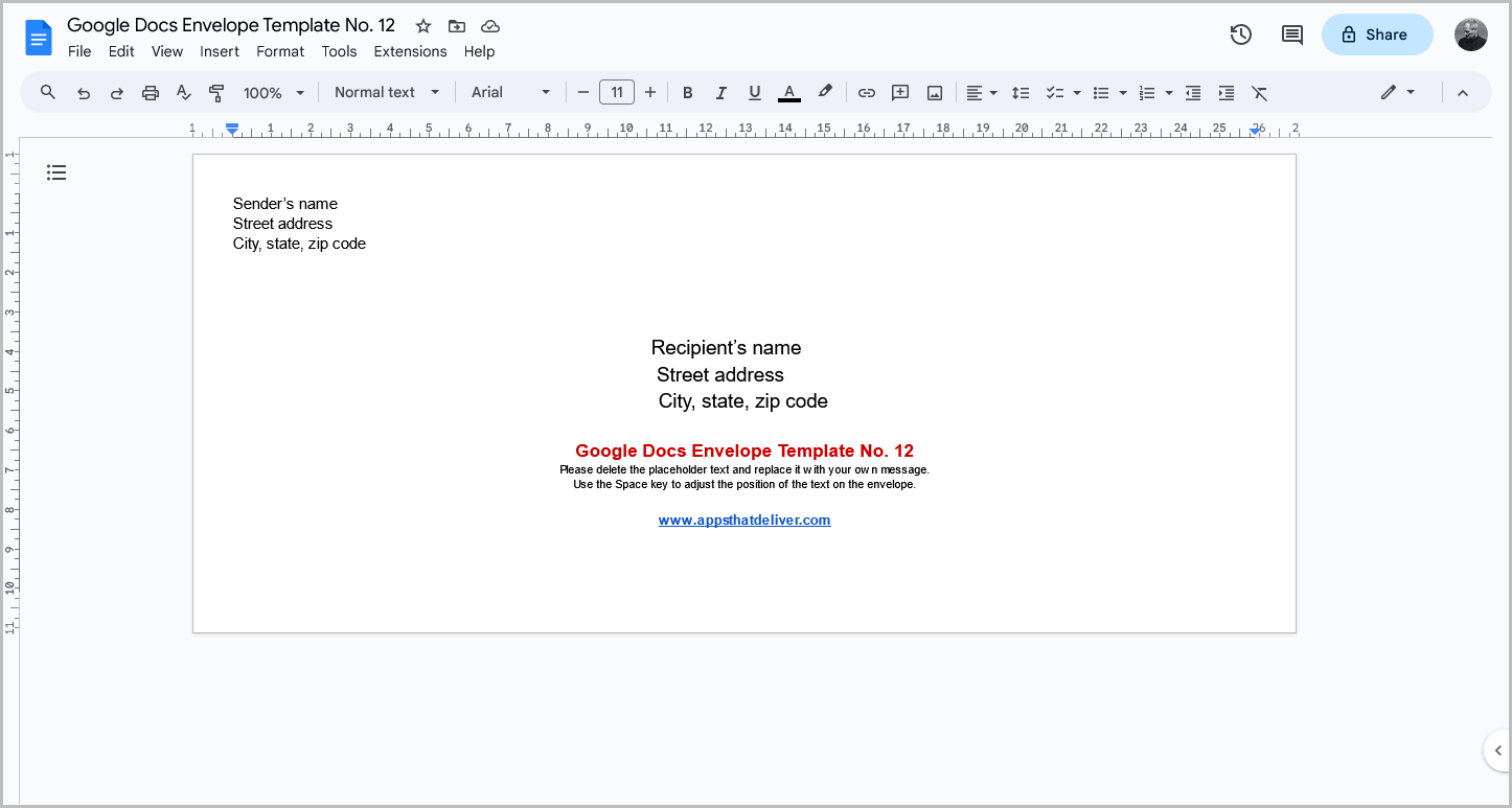 Google Docs Envelope Template No. 12