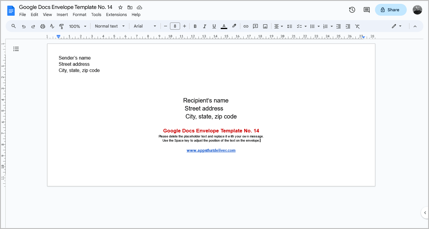 Google Docs Envelope Template No. 14