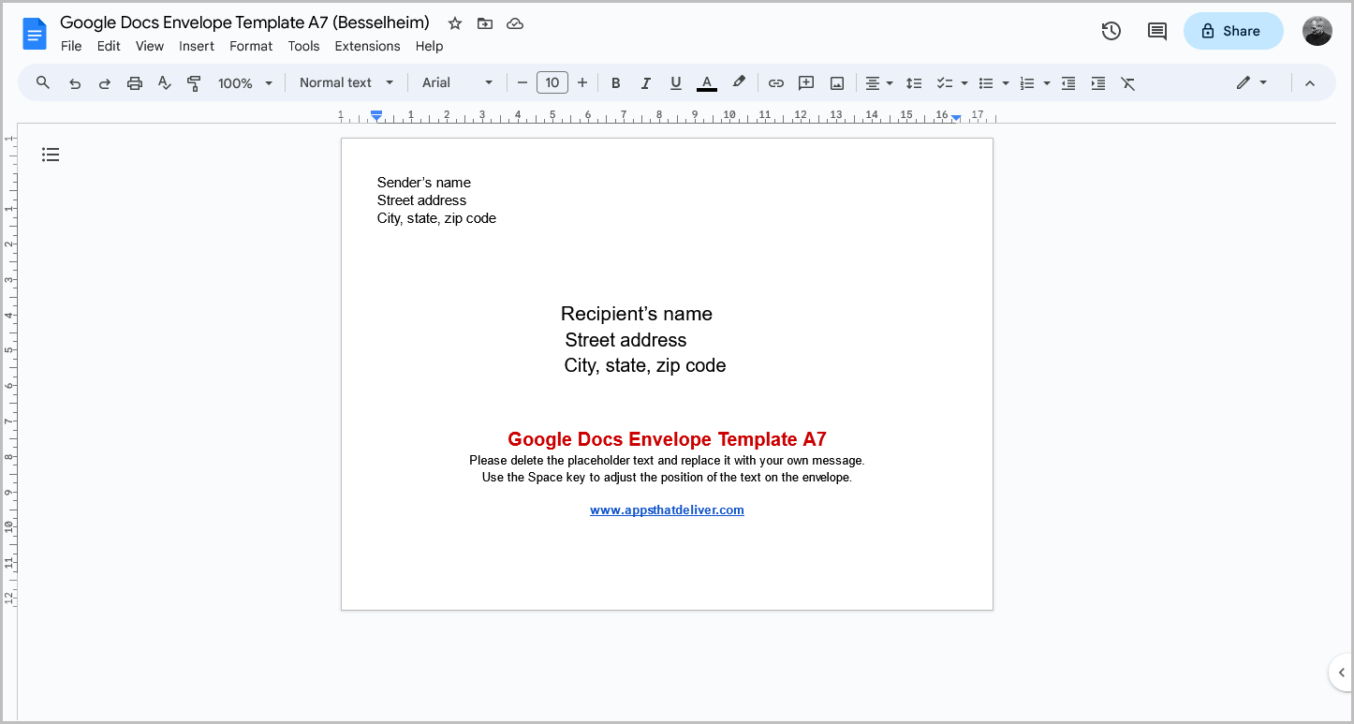 Google docs envelope template all sizes 