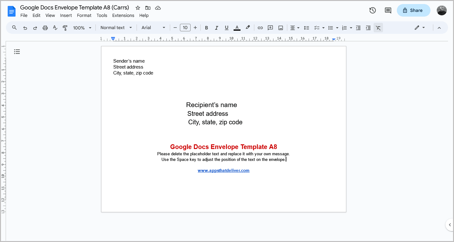 Google Docs Envelope Template [All Sizes]