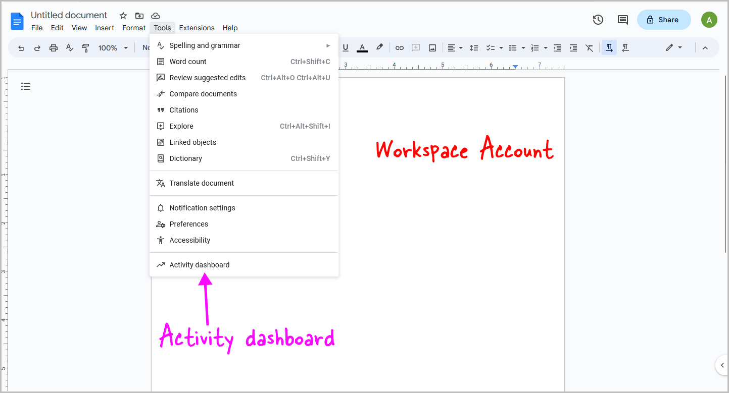 Google Docs Activity Dashboard Missing