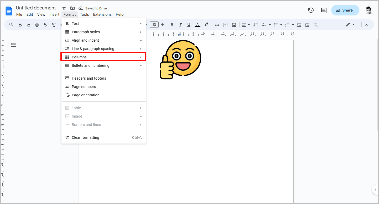 Google Docs Columns Not Working