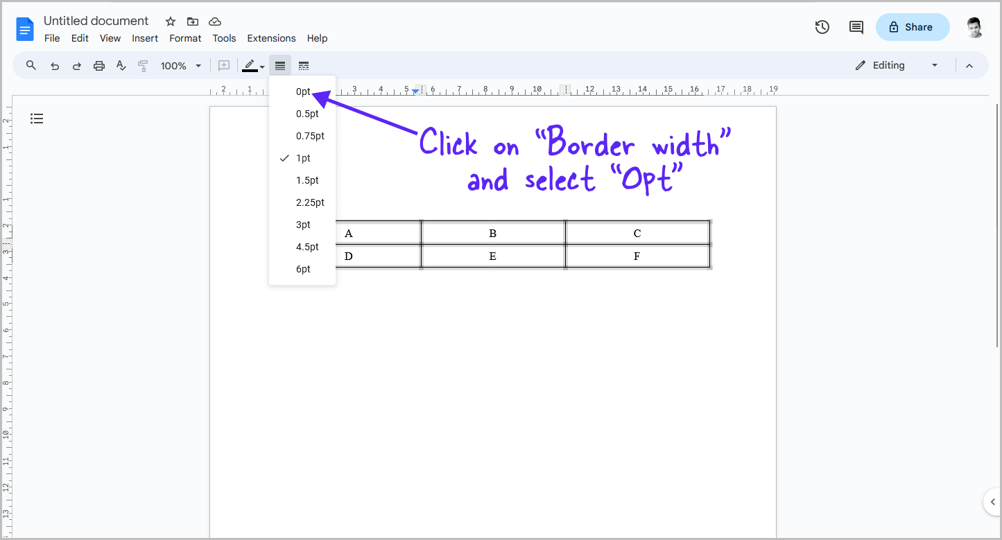 Google Docs Table Border Bottom Only