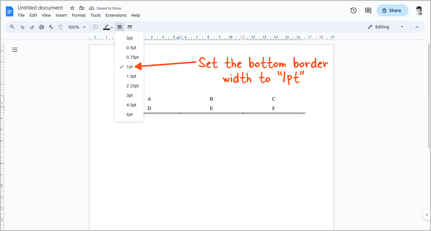 Google Docs Table Border Bottom Only