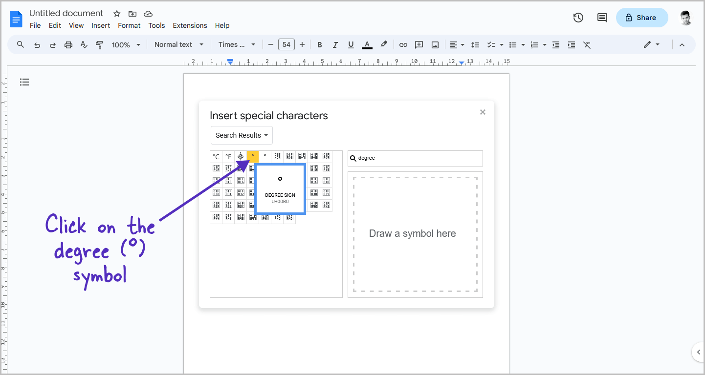 How to Add Degree Symbol in Google Docs