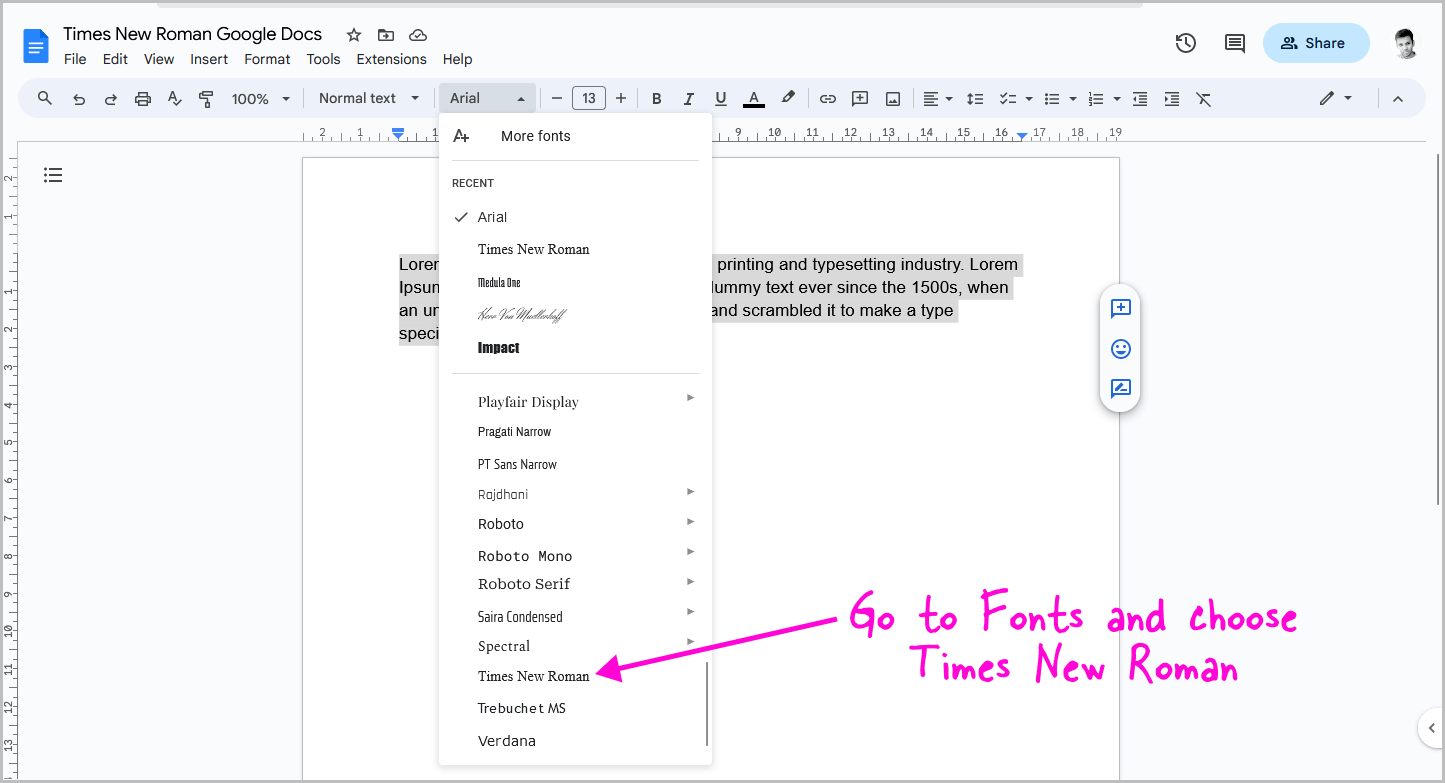 How to Make Times New Roman Default on Google Docs