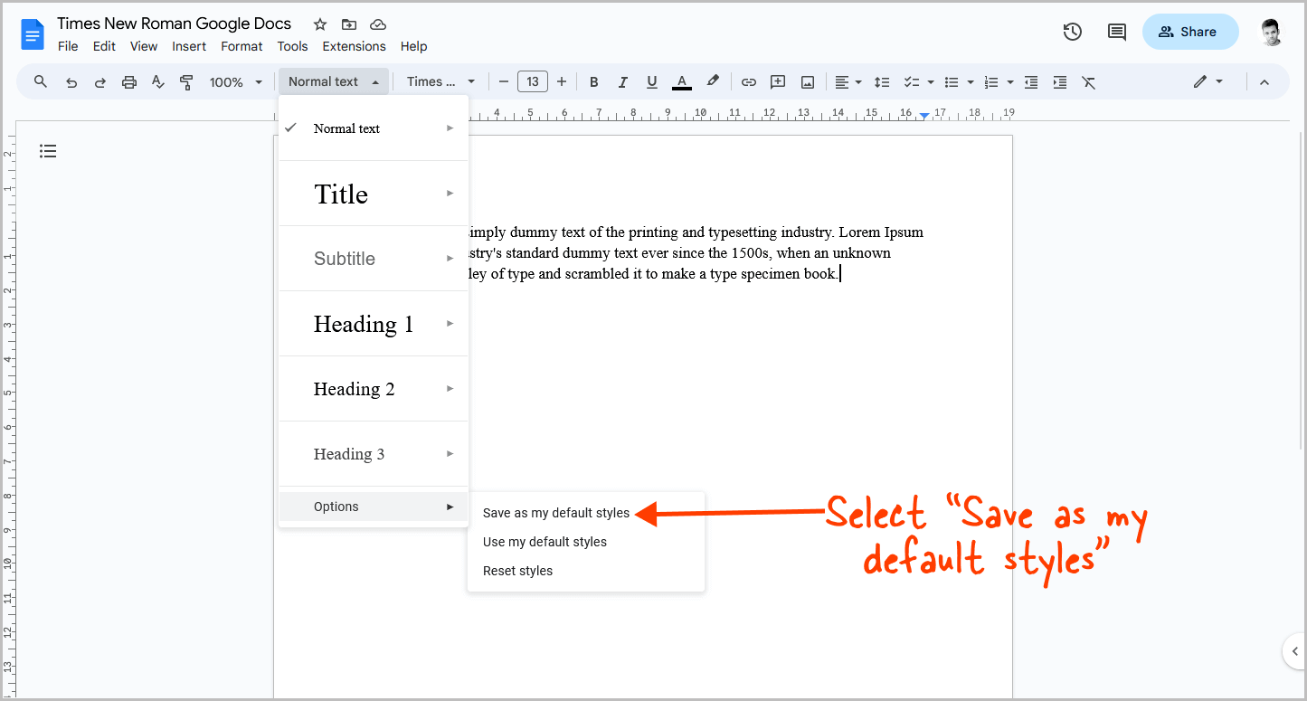 How to Make Times New Roman Default on Google Docs