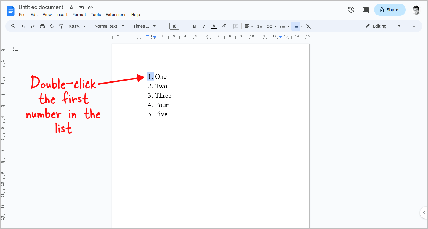 How to Restart Numbering in Google Docs