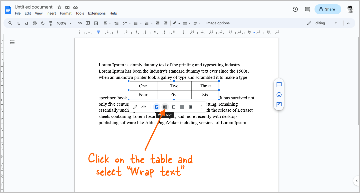 How to Wrap Text Around a Table in Google Docs