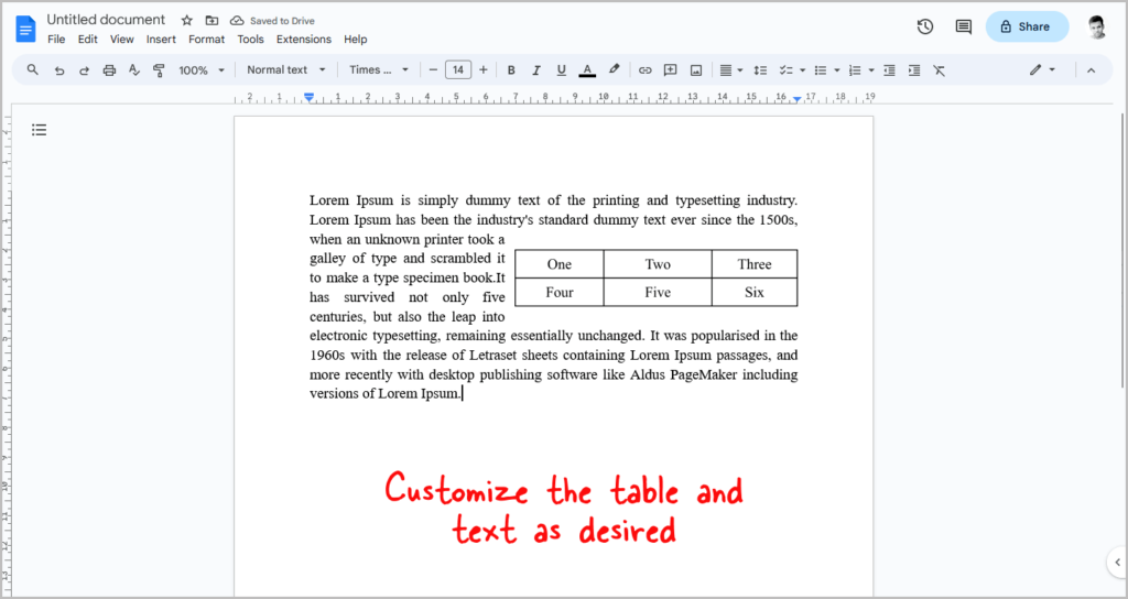 text wrapping google docs table