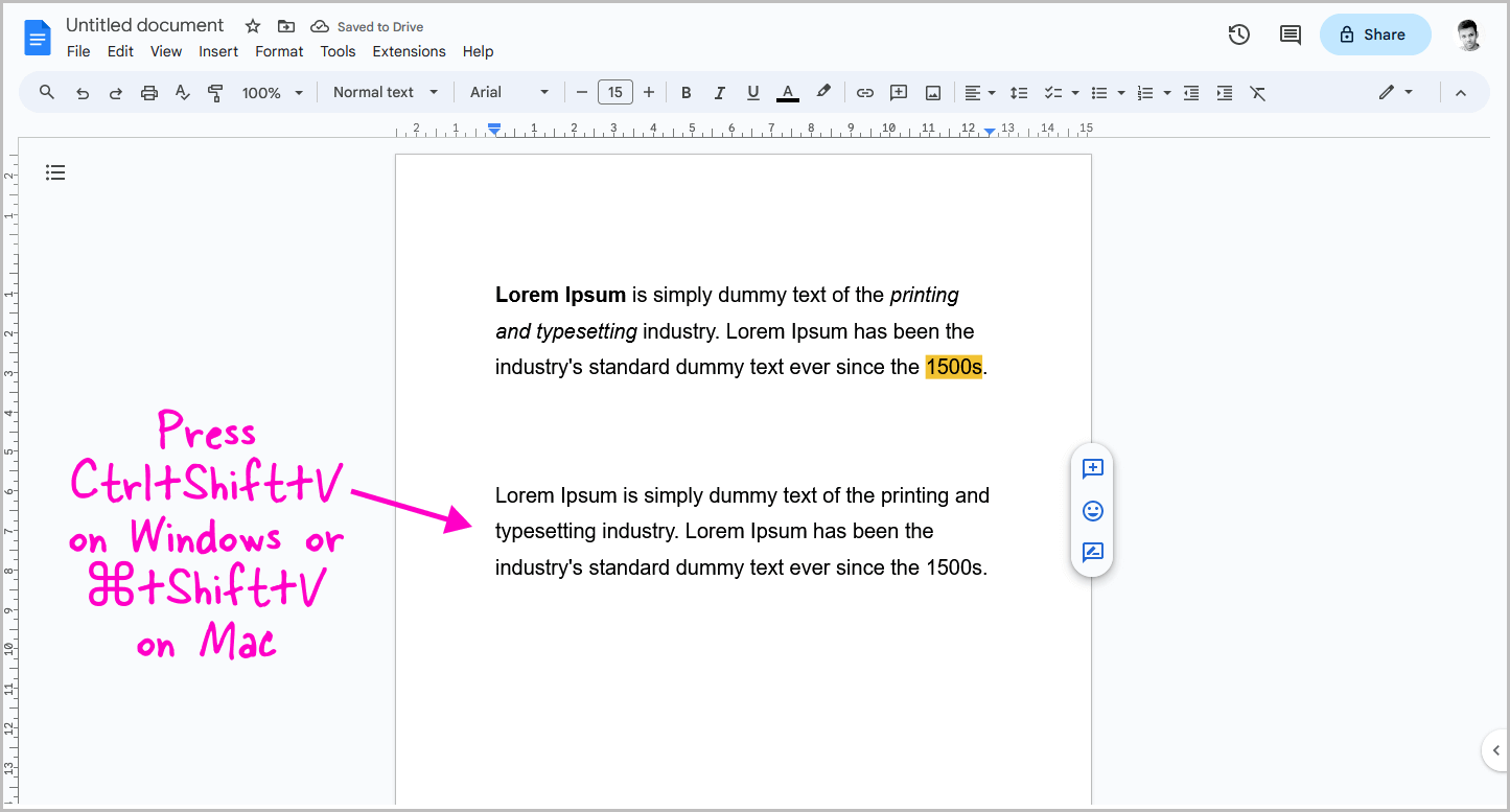 Paste Without Formatting Google Docs