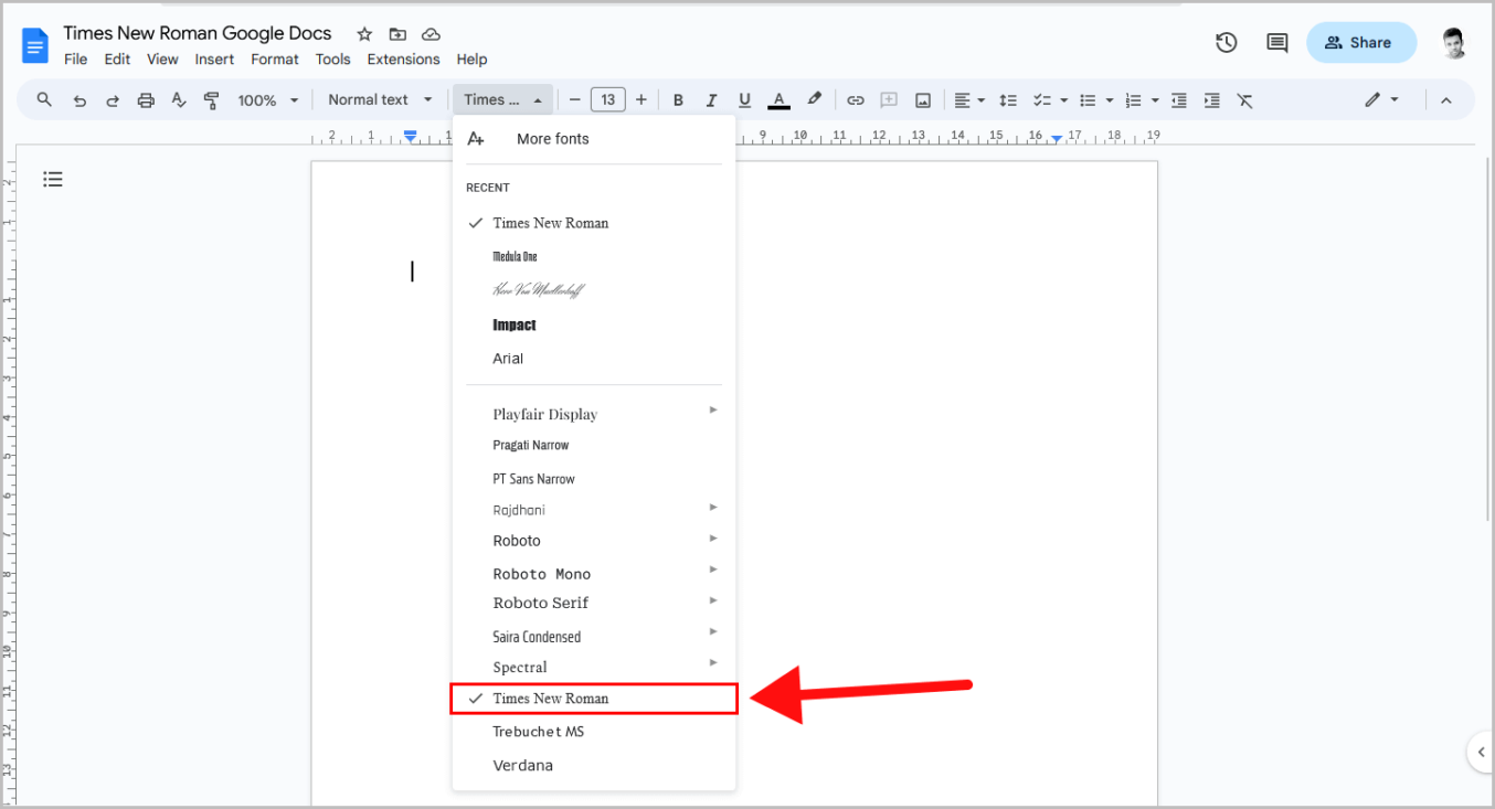 How to Make Times New Roman Default on Google Docs