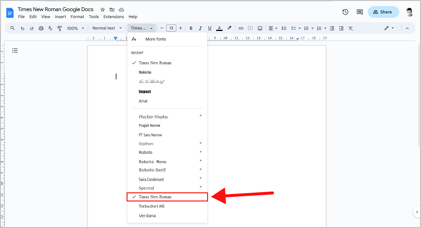 how-to-make-times-new-roman-default-on-google-docs