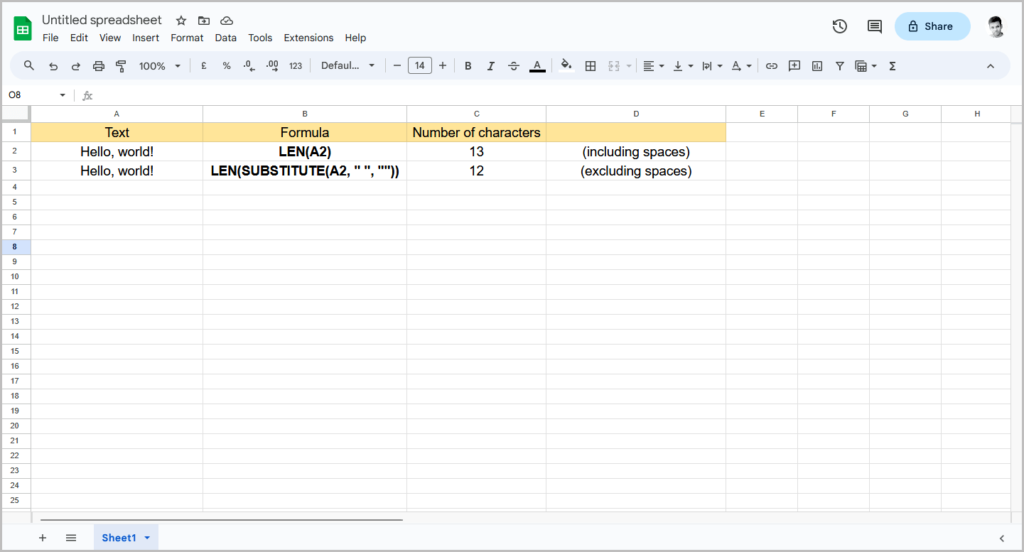 character-count-in-google-sheets-with-and-without-spaces