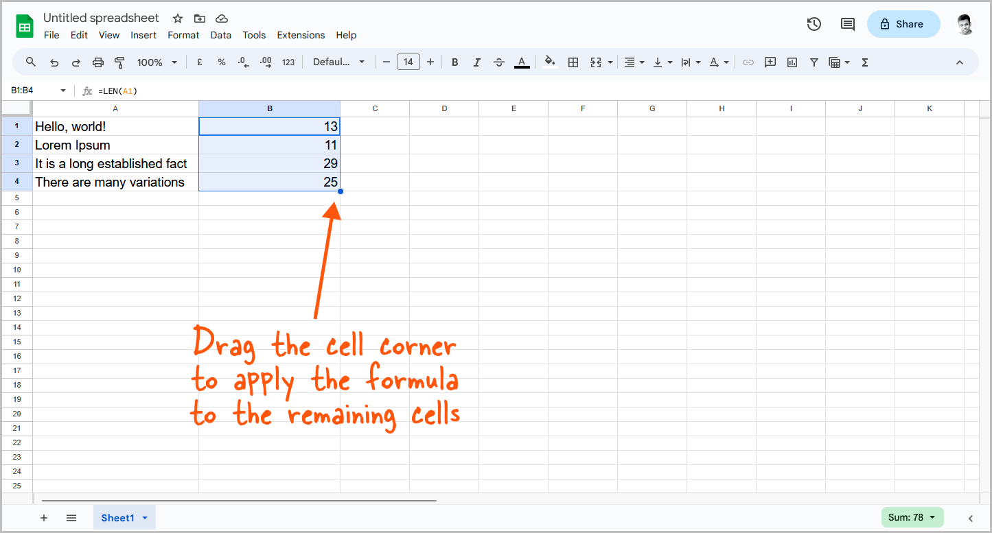 character-count-in-google-sheets-with-and-without-spaces