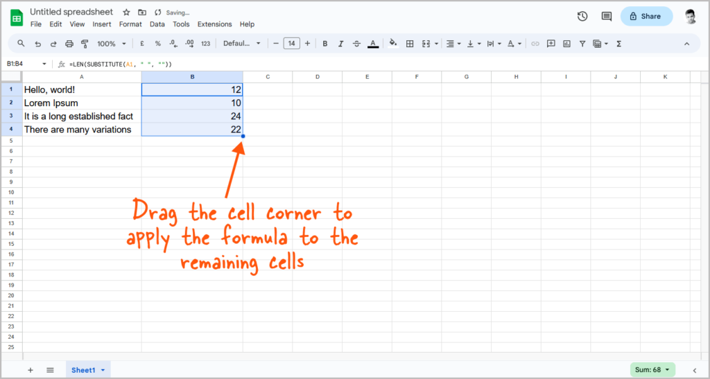 character-count-in-google-sheets-with-and-without-spaces