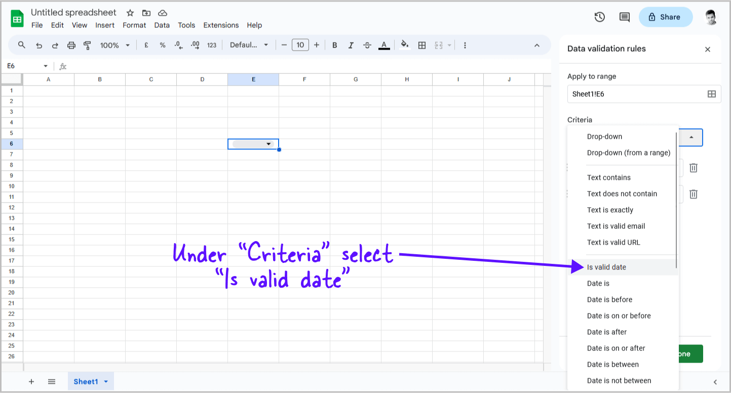 Google Sheets Date Picker