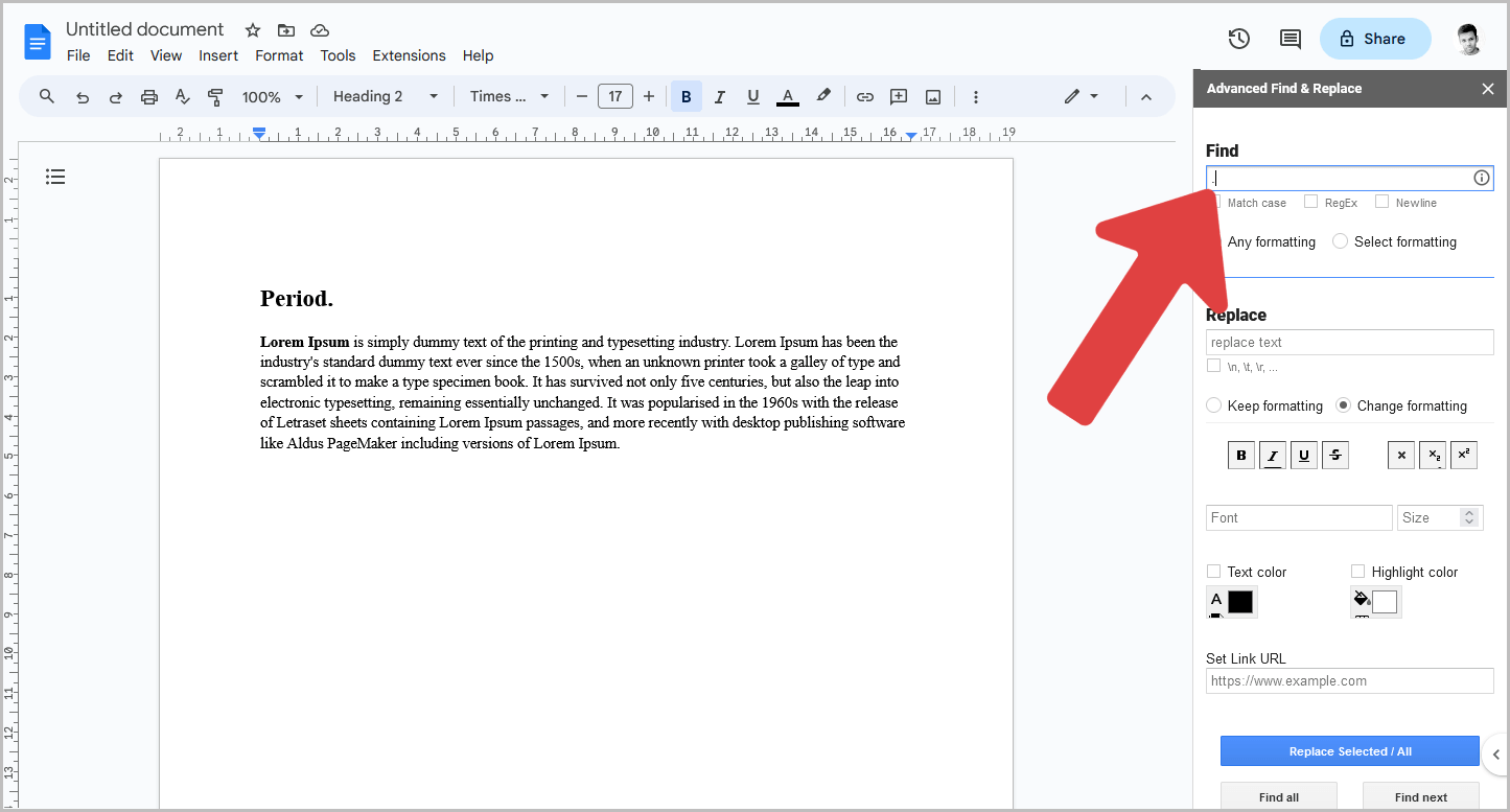 How to Make All Periods Bigger in Google Docs