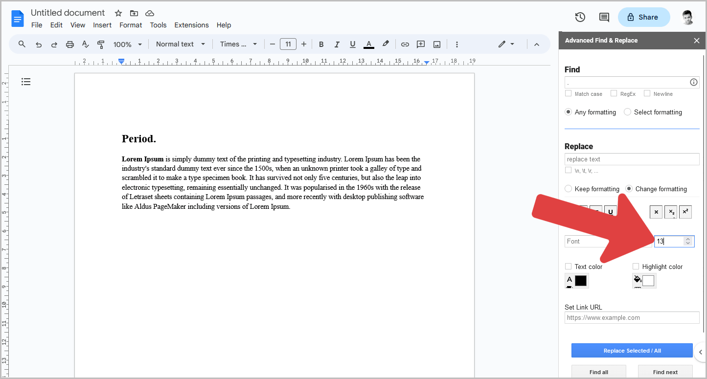 How to Make All Periods Bigger in Google Docs