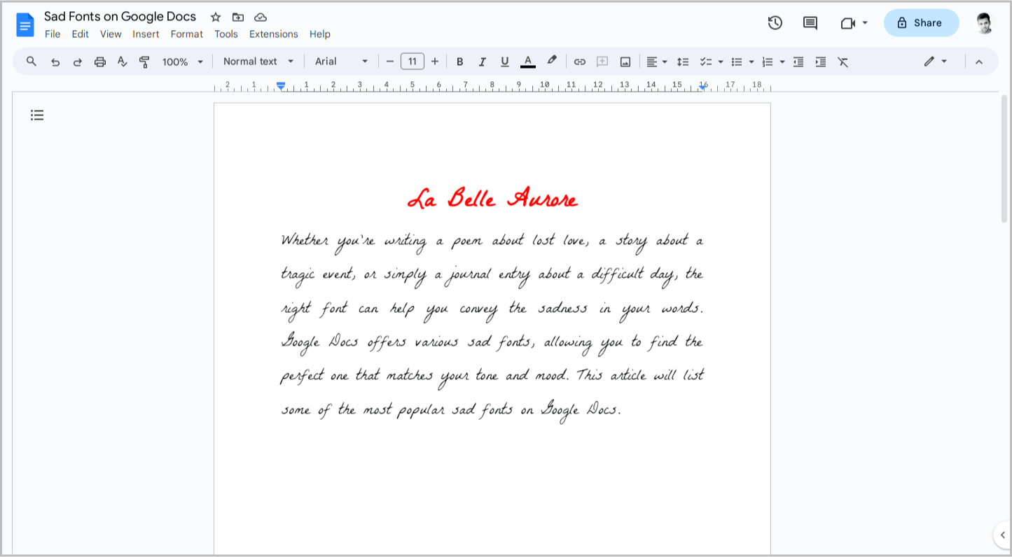 Sad Fonts on Google Docs