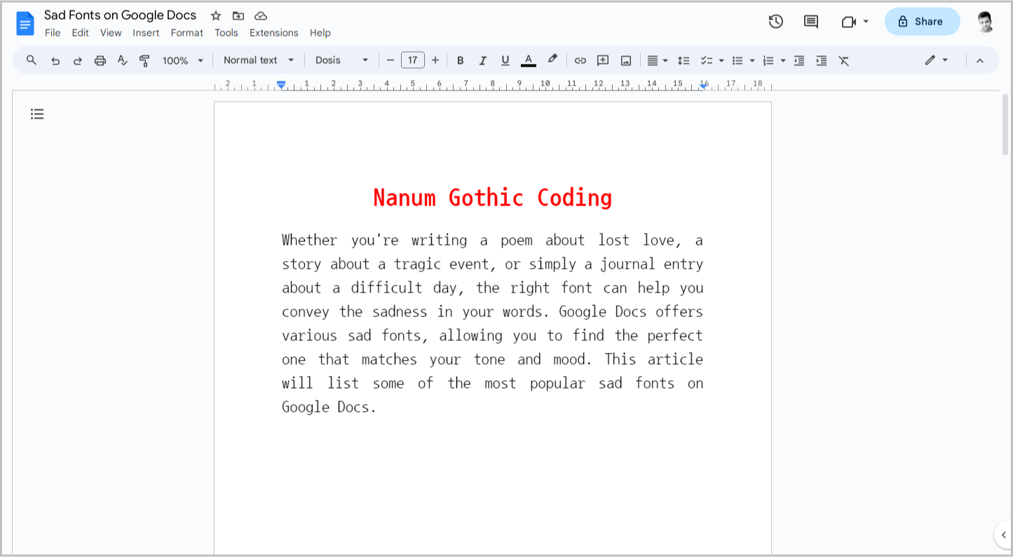 Sad Fonts on Google Docs