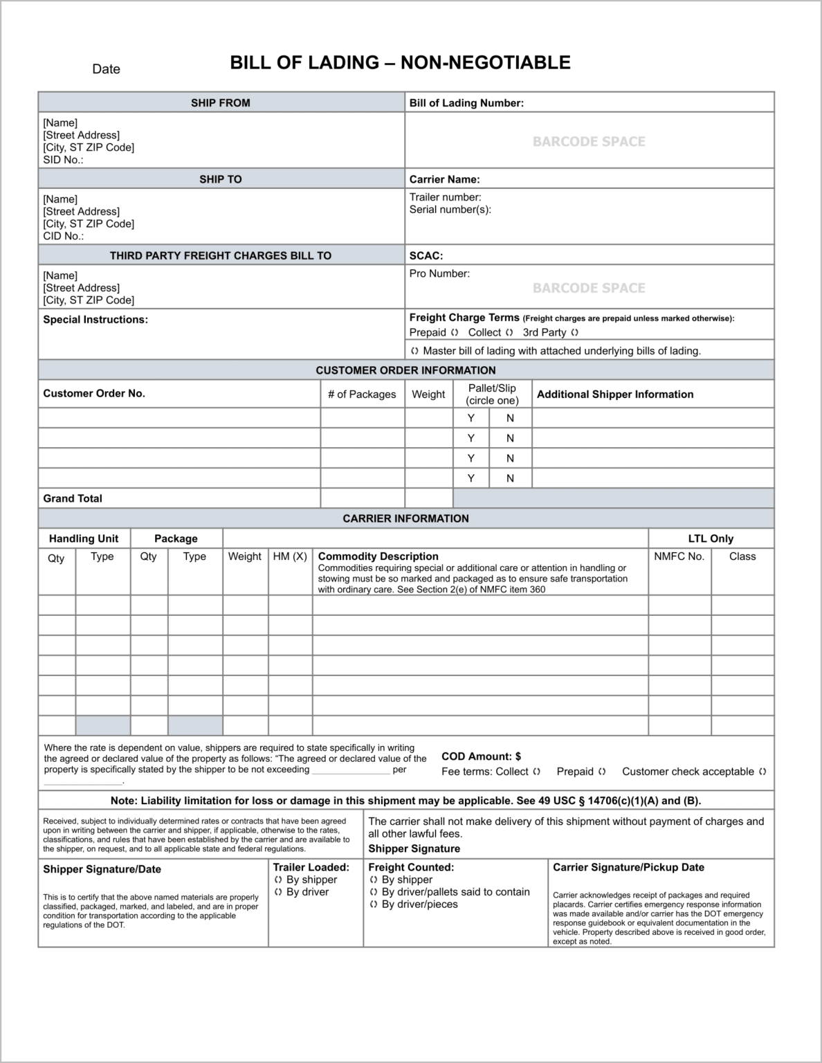 Bill Of Lading Template Google Docs [free]