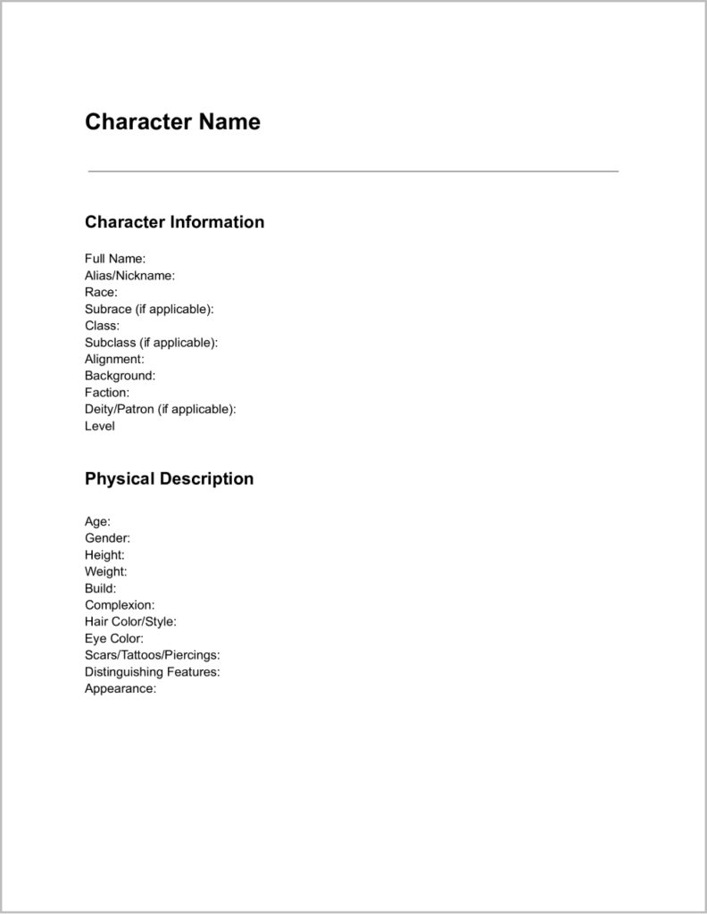 Google Docs RP Character Template [FREE]