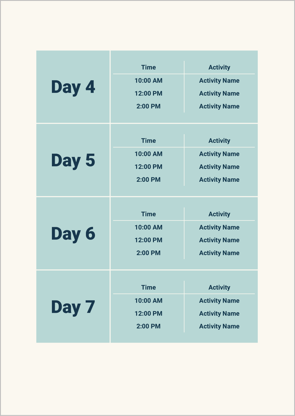 Google Docs Travel Itinerary Template