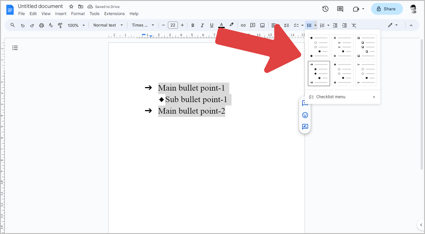 How to Add Sub Bullets in Google Docs