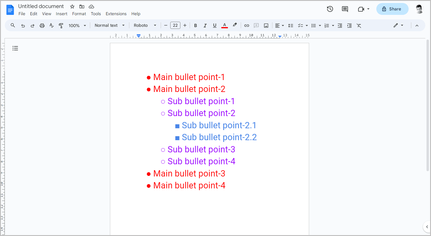 How to Add Sub Bullets in Google Docs