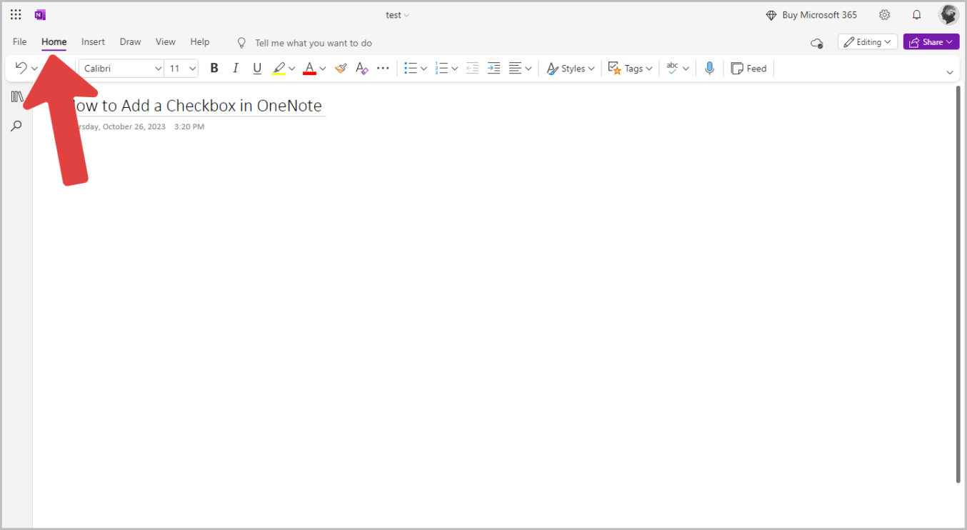 How to add a checkbox in onenote