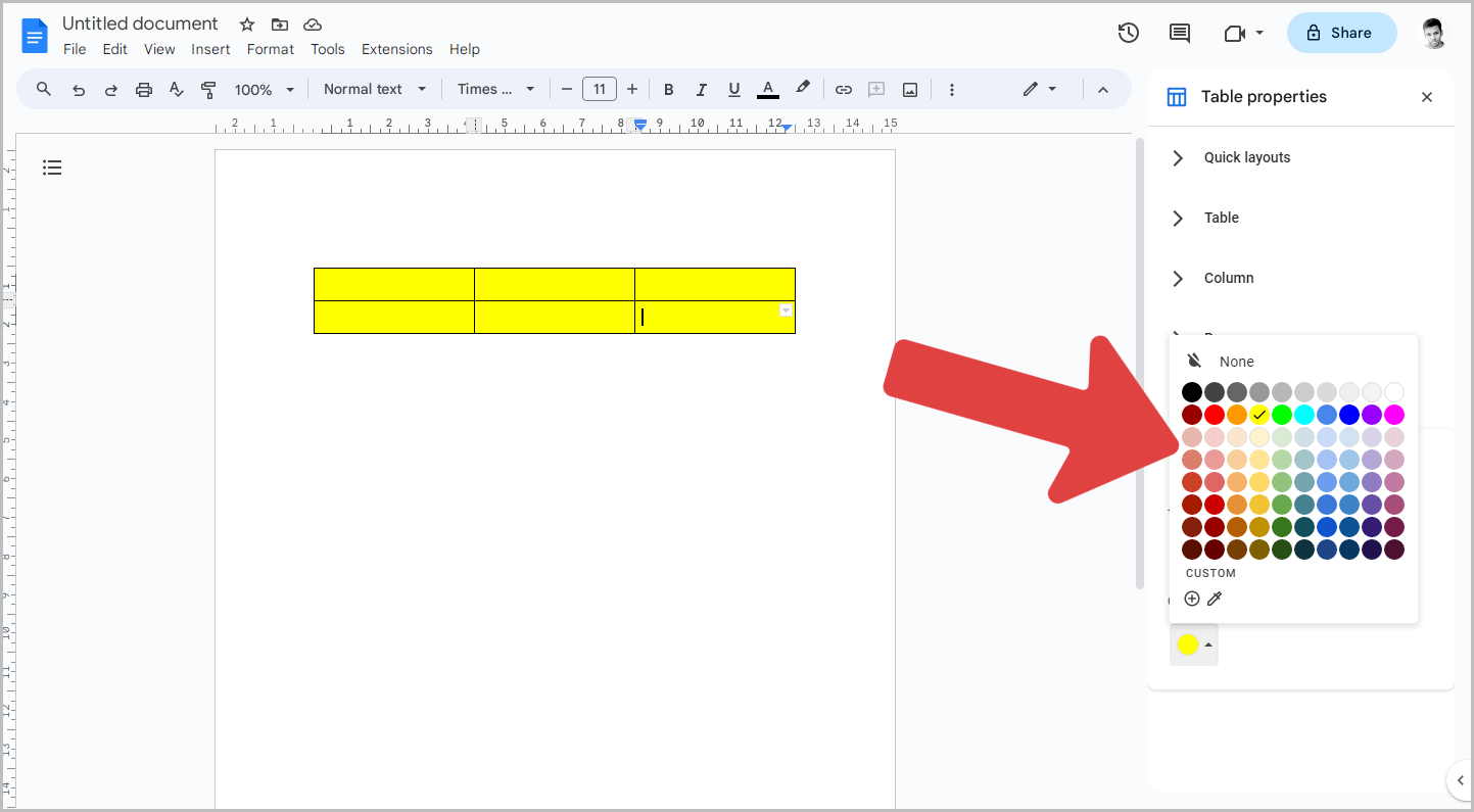 How to Fill a Table with Color in Google Docs