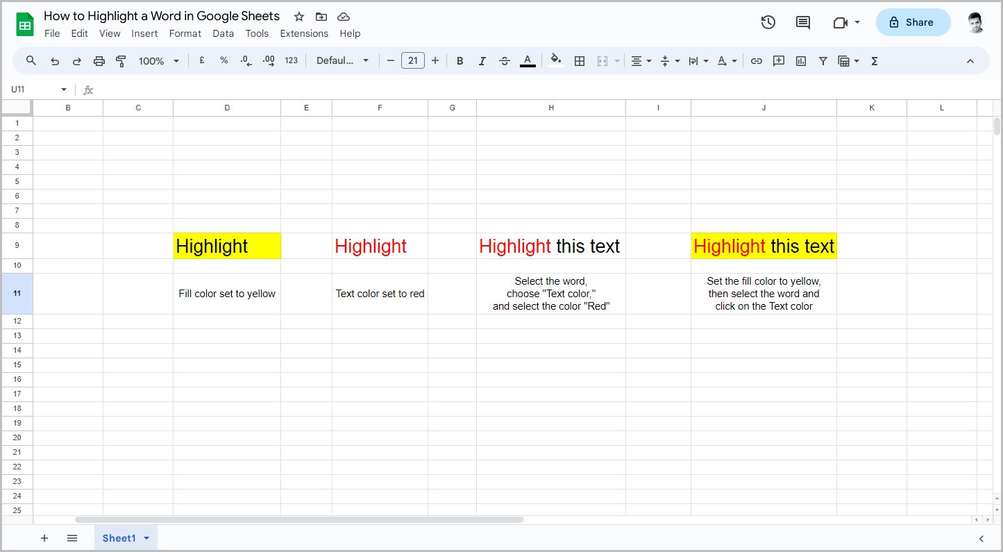 How to Highlight a Word in Google Sheets