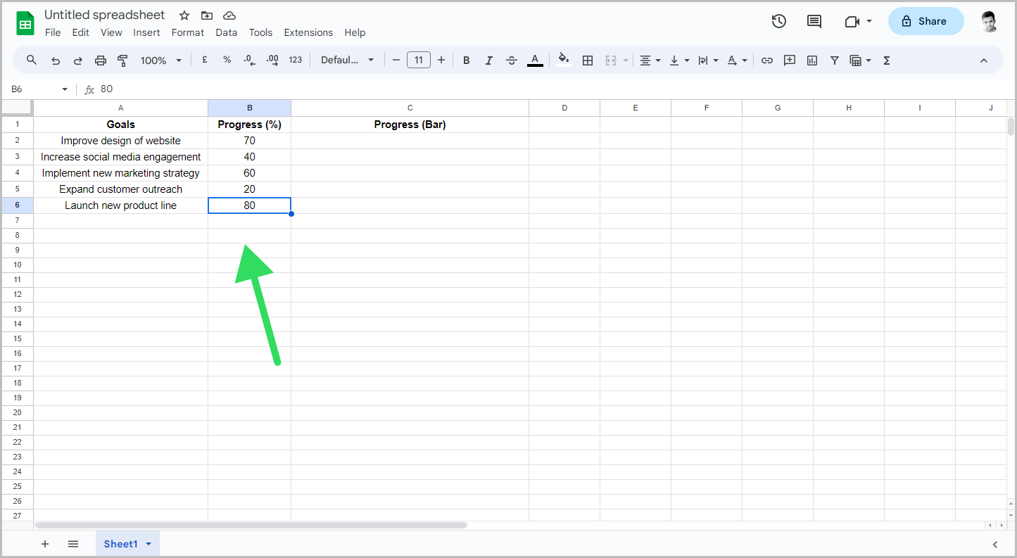 How to Make a Progress Bar in Google Sheets