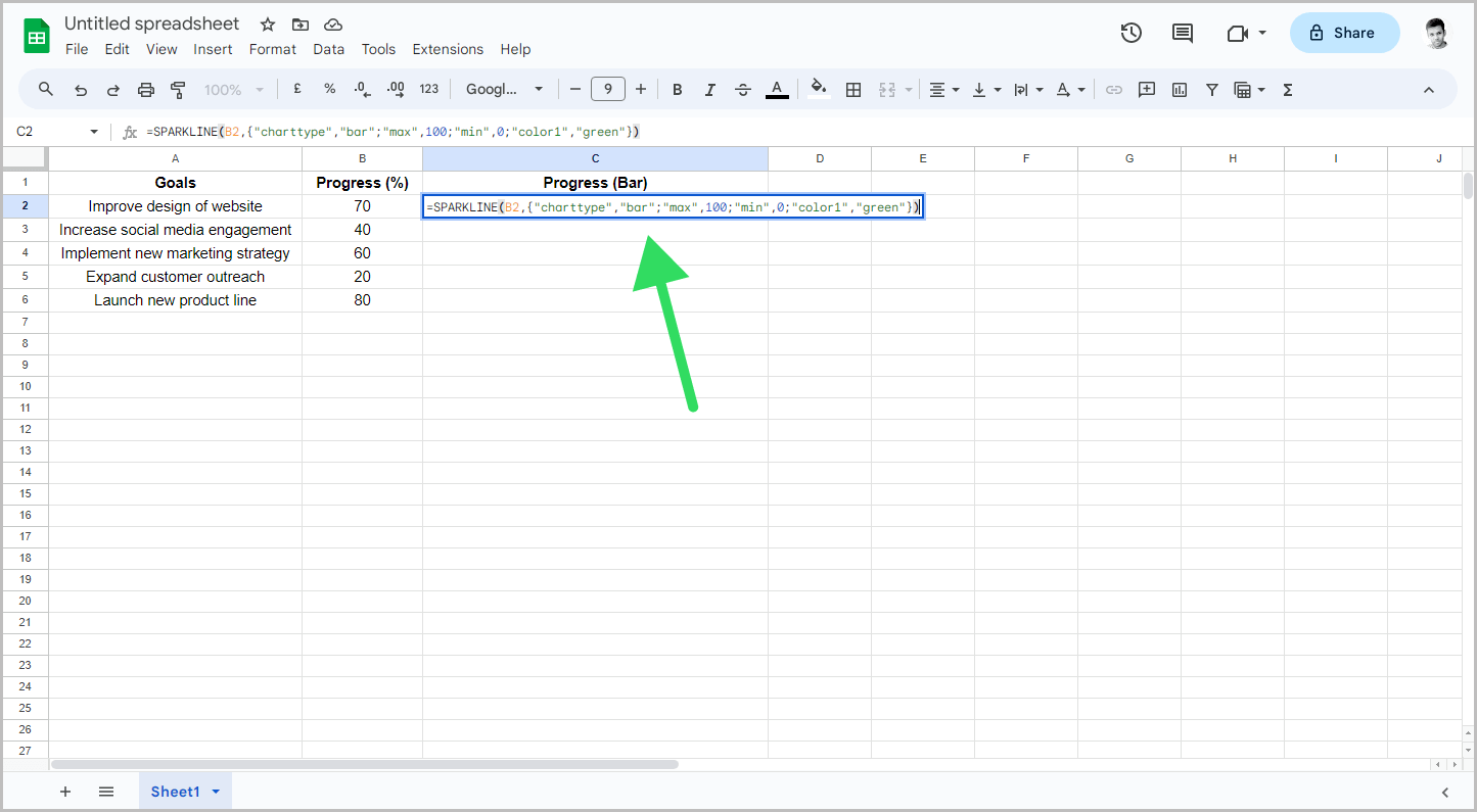 How to Make a Progress Bar in Google Sheets