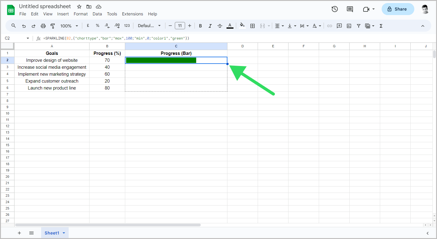 How to Make a Progress Bar in Google Sheets