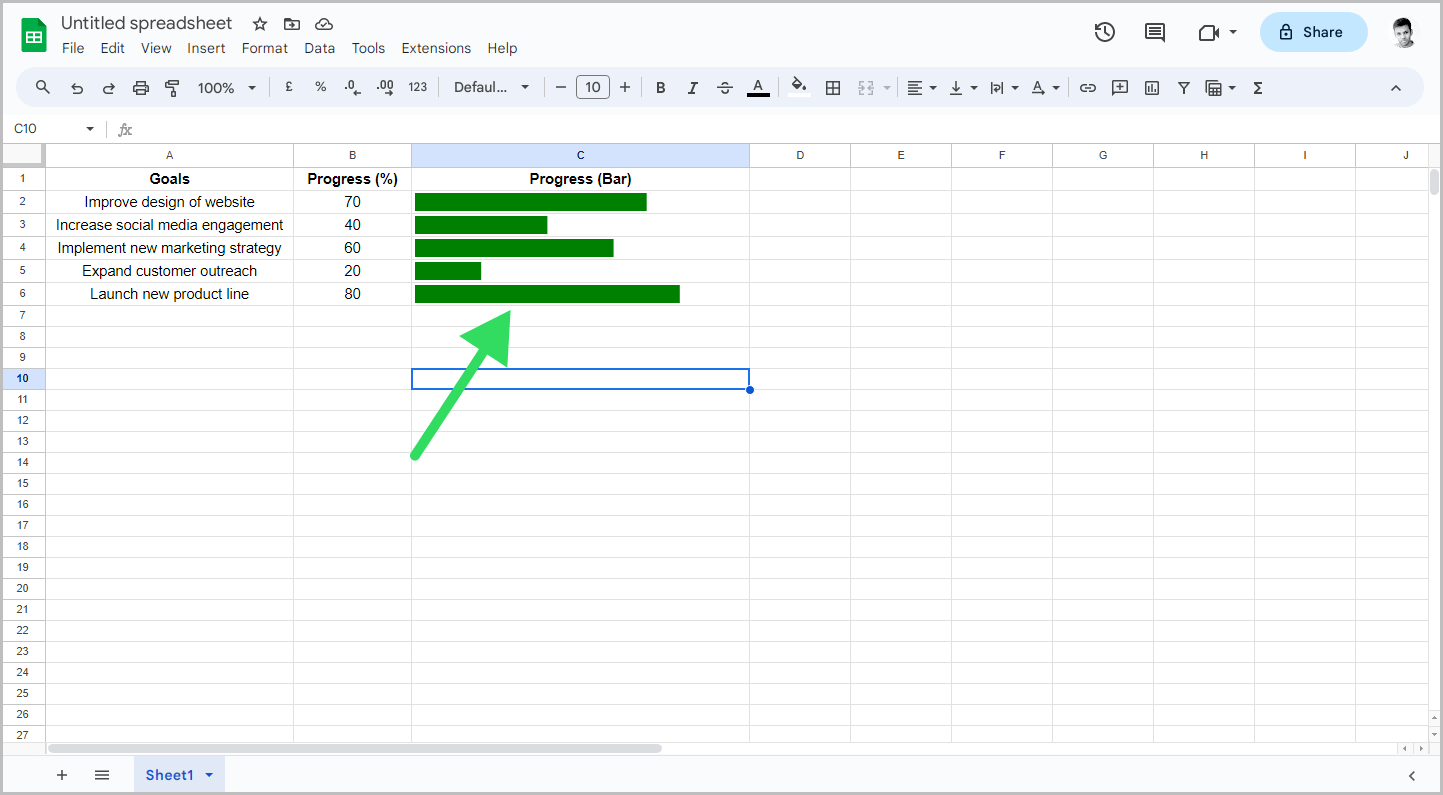 How to Make a Progress Bar in Google Sheets