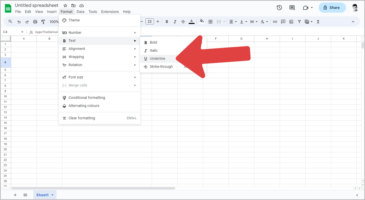 How to Remove Underline in Google Sheets